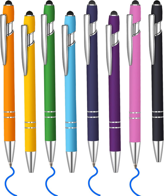 8 Pcs Blue Ink Ballpoint Pen with Stylus Tip 2 in 1 Stylus Ballpoint Pen Metal Pens Stylus Pen for Touch Screens School Office Coworkers (Multicolor)