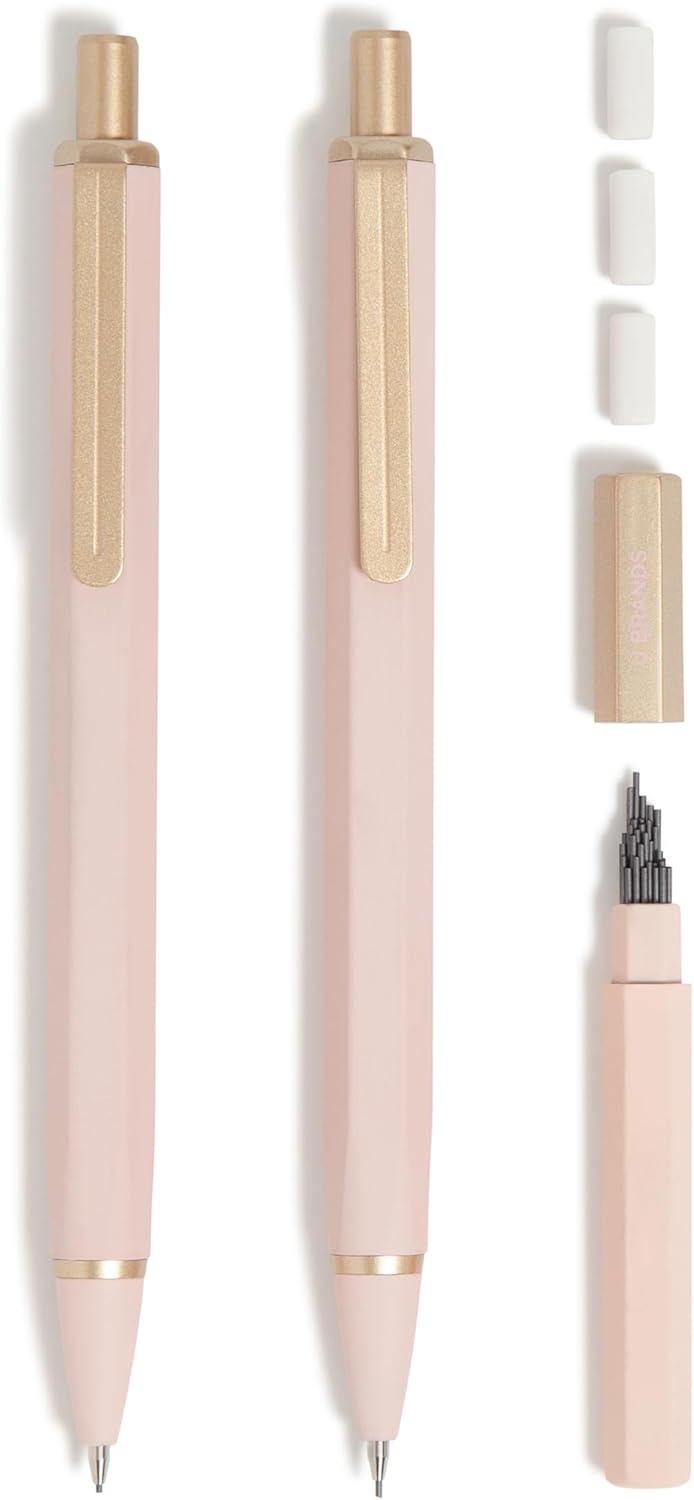 U Brands Cambria Mechanical Pencils, Set of 2, Blush Pink, Soft Touch, Medium (0.7 mm) Point, Lead and Eraser Refills