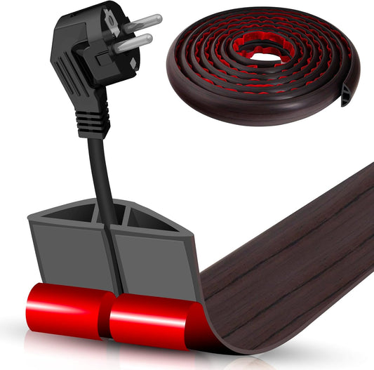 Floor Cord Cover Self Adhesive Cord Hider,20FT Cable Management, Extension Strip Protector for Wires, Prevent Cable Trips for Offices, Gyms, Exhibitions Cavity:0.39"(W) x 0.27"(H) Black Wood