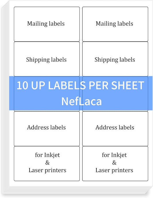 2"x4" Shipping Address Labels, 10-UP Blank Mailing Labels, White Self-Adhesive Customized Stickers for Inkjet and Laser Printer [200 Sheet, 2000 Labels]