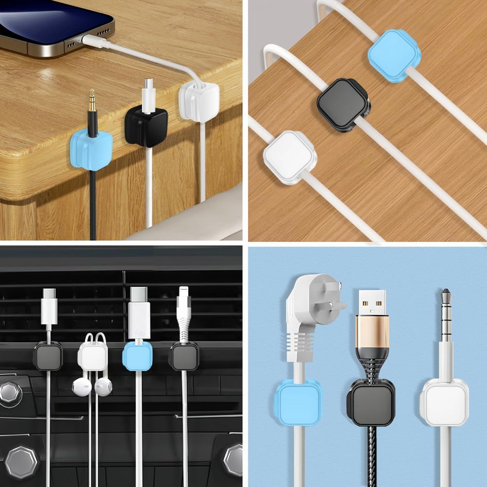 18 Pack Cord Organizer Holder, Magnetic Cable Clips Management, Easy Adhesive Phone Charging Cable Keeper, Hide Or Organize Desk Cable for Kitchen, Office, Car, Nightstand（3Colors）