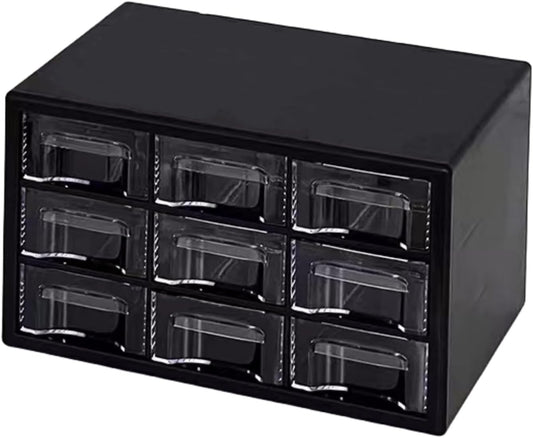 Feadily 1PCS Large Drawer Organizer for Desk, Desktop Drawer Organizer with 9 Clear Drawers, Plastic Desktop Storage Drawers 10.04 Inch x 6.30 Inch x 6.10 Inch, Black