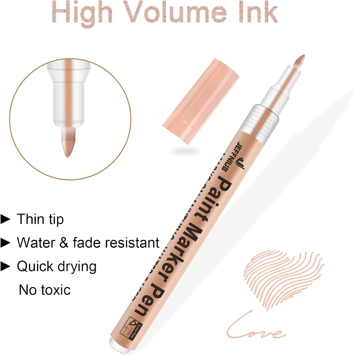 Gold Paint Pens with Silver, Rose Gold Acrylic Paint Pens for Rock Painting, Wood, Fabric, Glass, Canvas, Scrapbooking, Card DIY Metallic Acrylic Marker (0.7mm)