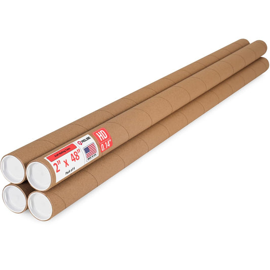 2" x 48" Heavy-Duty Reinforced Cardboard Mailing Tube, Pack of 4 Tubes with 8 Caps – Secure USPS Approved – Great for Shipping and Storing of Prints, Artwork, Posters or Documents