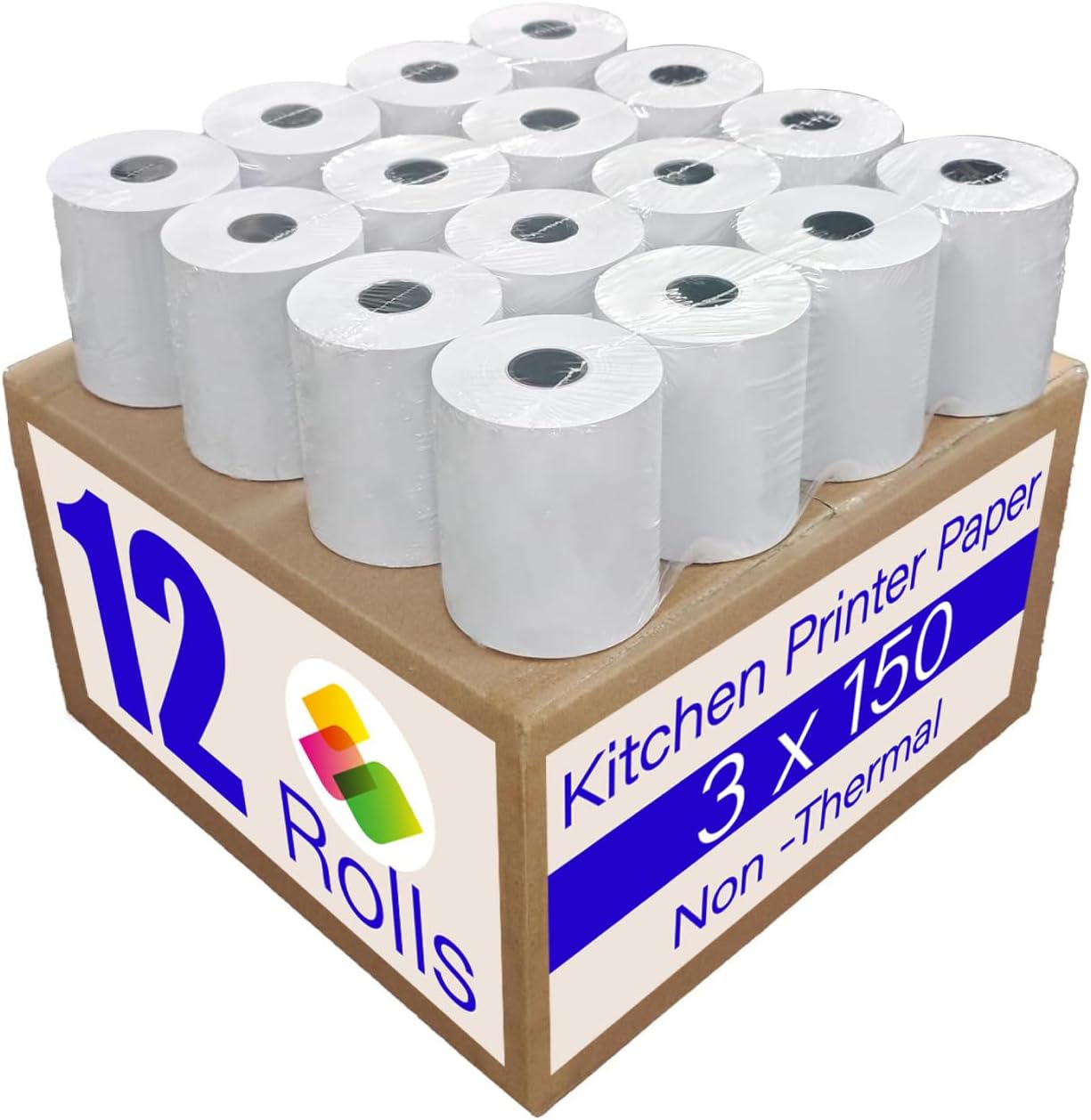 12-Roll Pack 3"x150' Kitchen Receipt Paper - 1-Ply Bond Rolls for Impact Printers (Star SP700/ERC-30/M205), BPA-Free Starter Pack for Food Trucks & Small Restaurants 3000LABELS DIRECT