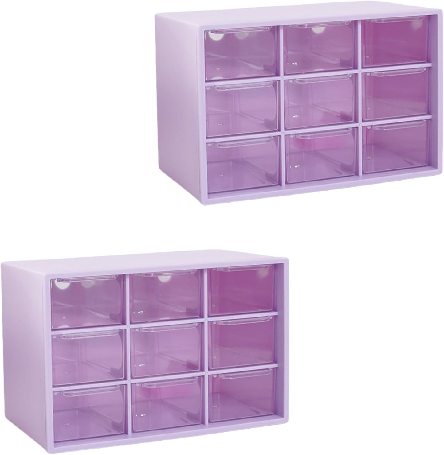 Feadily 2PCS Small Drawer Organizer for Desk, Desktop Drawer Organizer with 9 Clear Drawers, Plastic Desktop Storage Drawers 7.1 Inch x 3 .9 Inch x 4.7 Inch, Purple