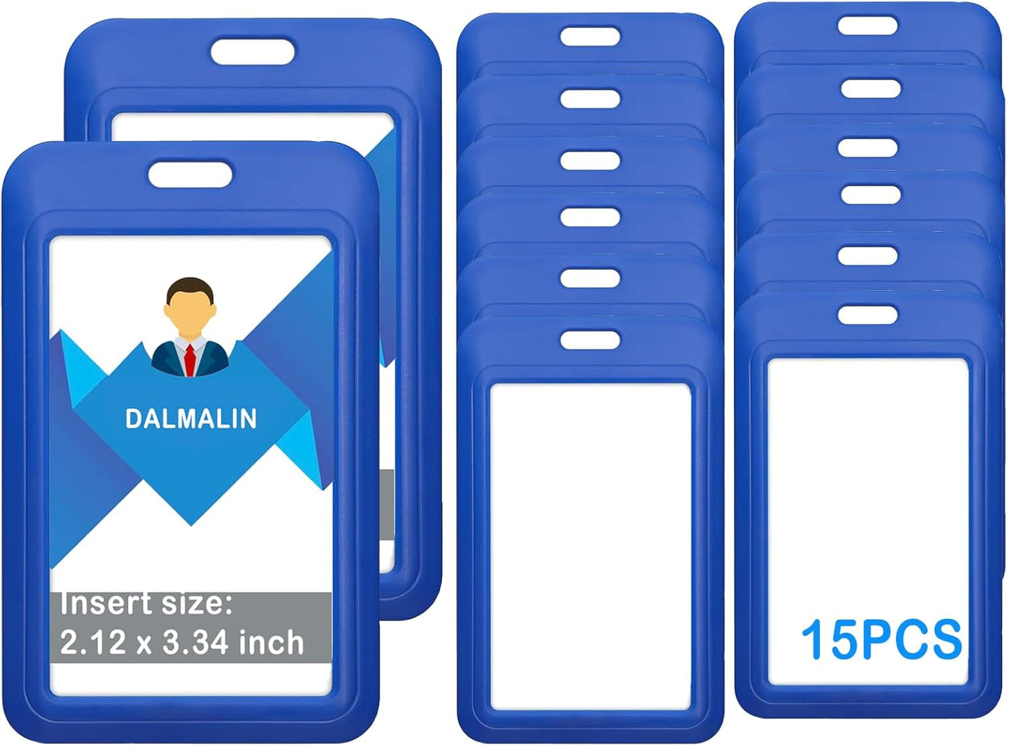 15 Pack Sliding ID Badge Holder Vertical Hard Plastic Card Case Protector Pouch,for Office School ID Credit Cards Proximity Work Badge Sleeve Key Cards Driver's Licenses (Blue)