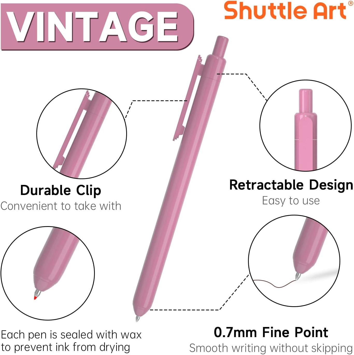 Shuttle Art Colored Retractable Gel Pens, 11 Vintage Ink Colors, Cute Pens 0.7mm Medium Point Quick Drying for Writing Drawing Journaling Note Taking School Office Home