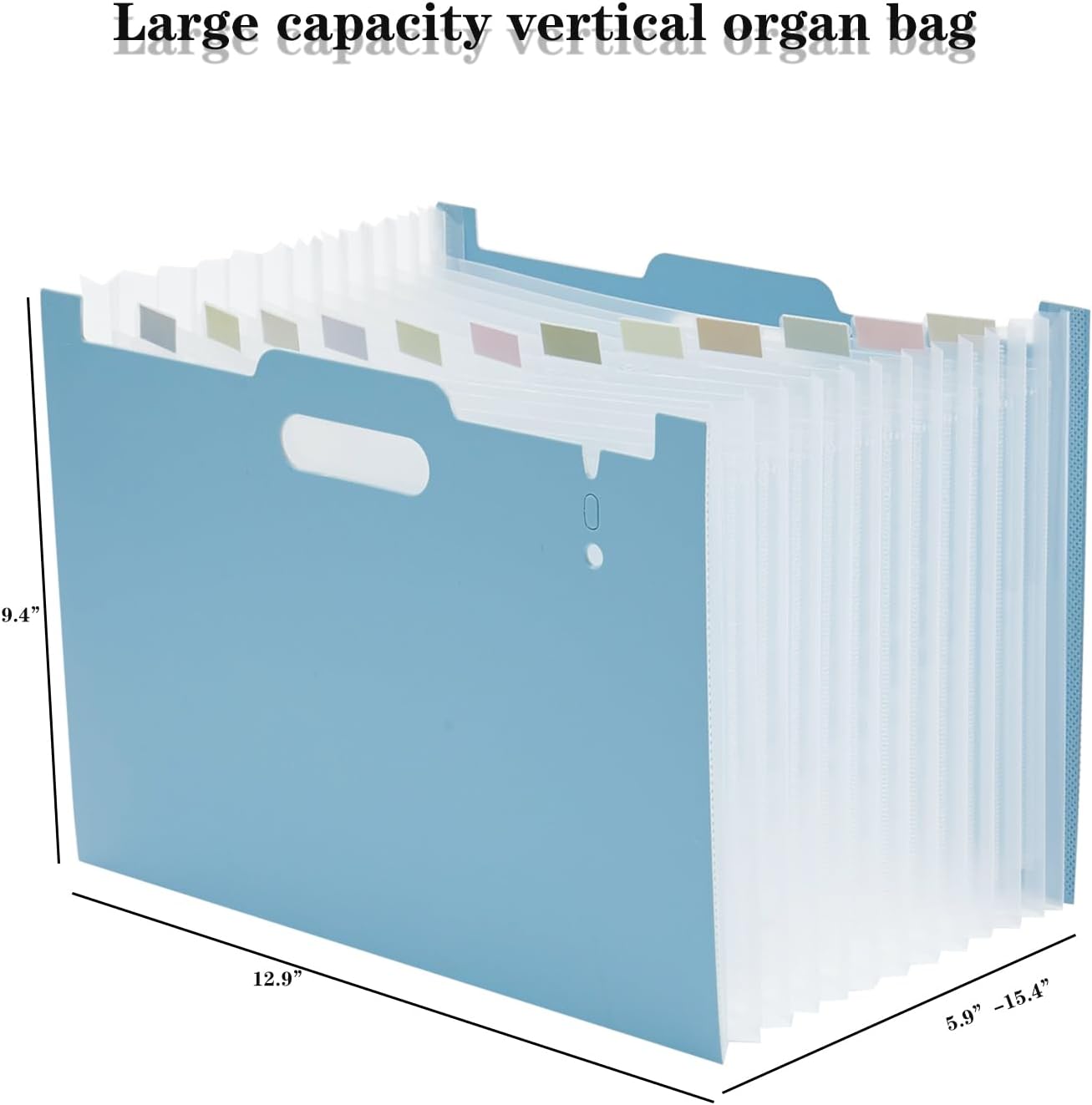 2-Piece Accordion Folder Manager, 12 Grid Expansion Pages, Portable Monthly Bill and Receipt Manager That Opens Upright, Colored Labels, School, Home, and Office letterhead/A4 Size, Sky Blue