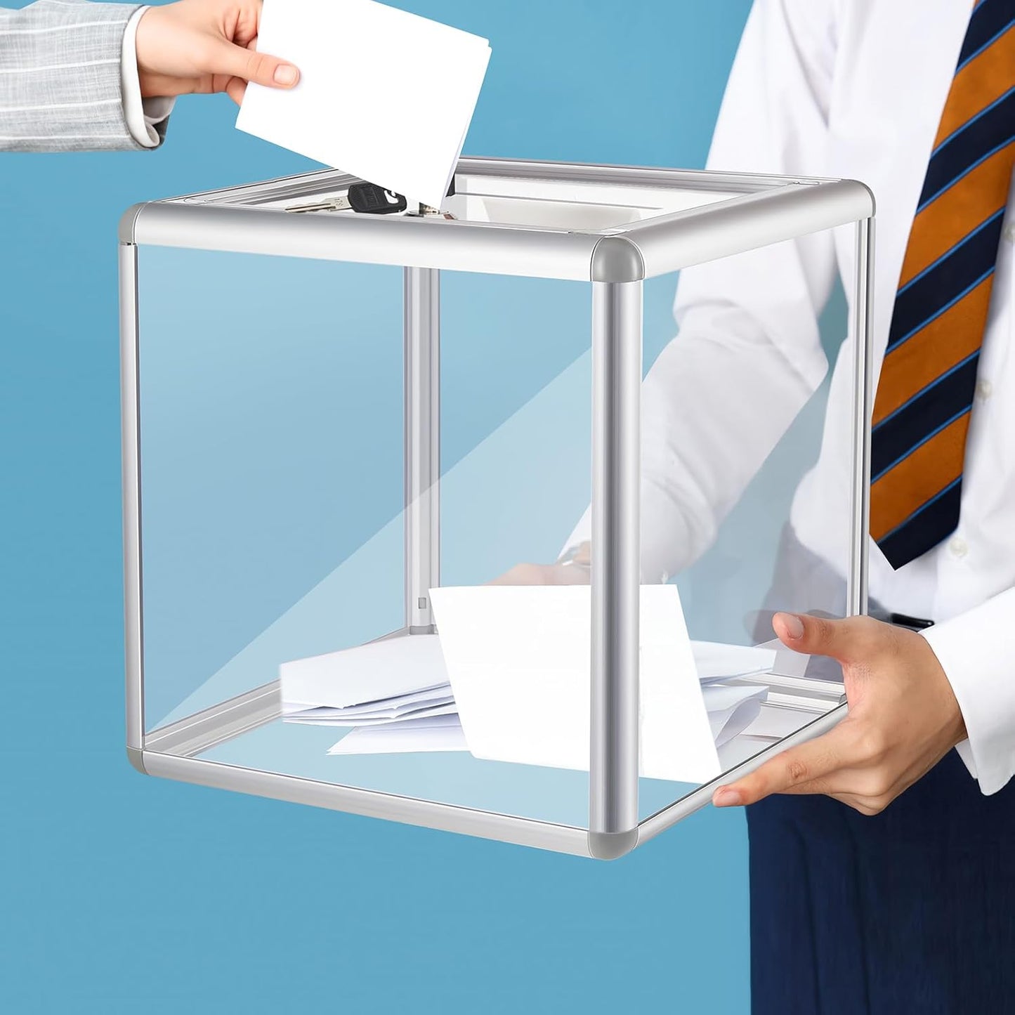 2 Pcs 12 x 12 x 12 in Acrylic Donation Raffle Box with Slot & Lock, Large Clear Ballot Offering Suggestion Ticket Container for Fundraising Drawing Tip Jar Voting (Clear)