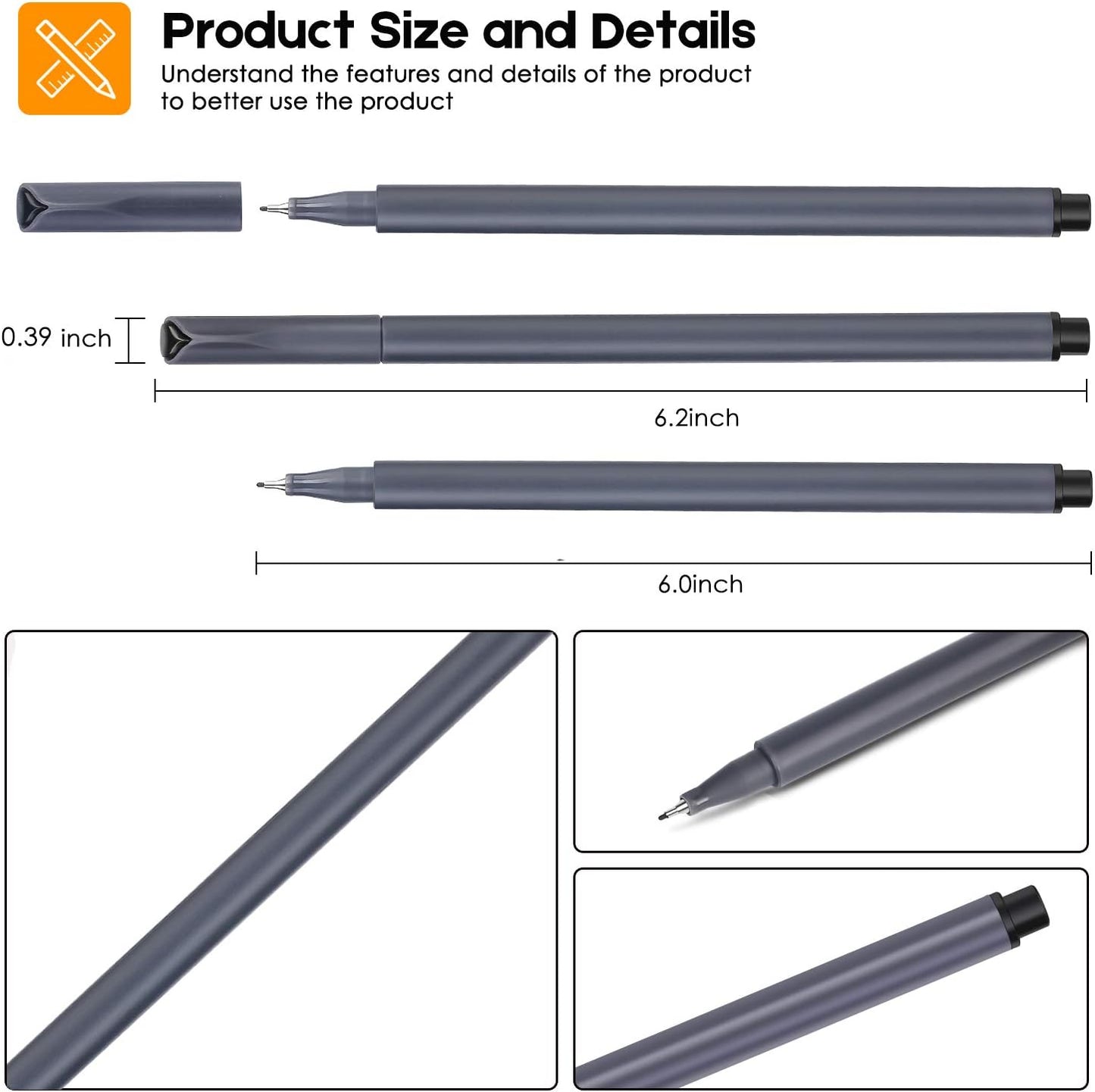 iBayam Journal Pens Fine Point Markers Fine Tip Drawing Pen Porous Fineliner Pens for Journaling Writing Note Taking Calendar Coloring Art Office School Supplies, Mars Black, 18-Pack