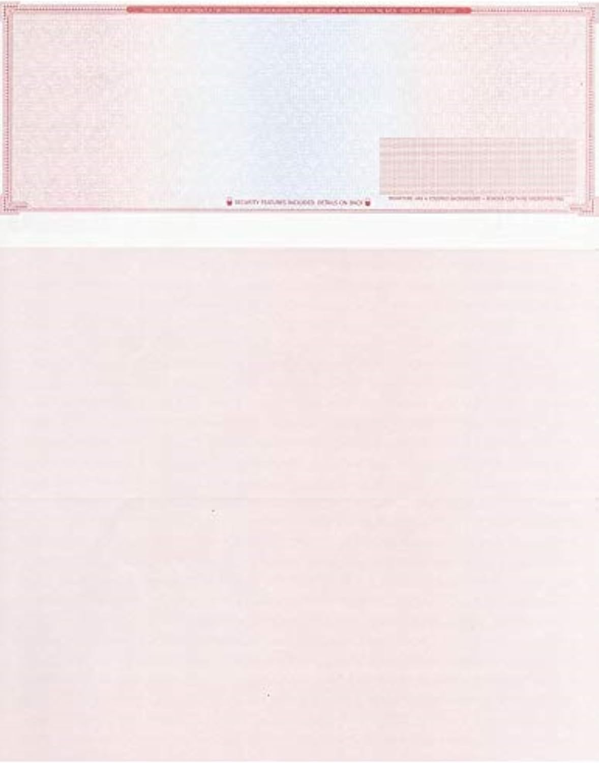 1000 Blank Check Stock - Check on Top Mazed - Paper Weight # 70"High Security" Check Paper Red/Blue Mazed
