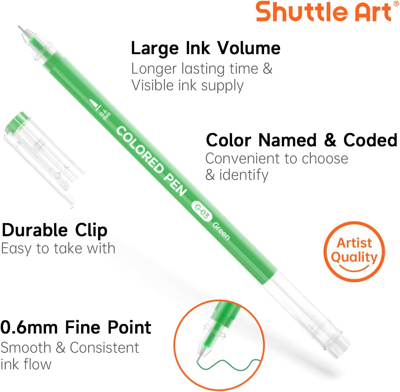 Shuttle Art Colored Pens, 24 Blue & Green Tone Colors Cute Journal Pens 0.6mm Fine Point Colored Gel Pens for Black Paper Adult Coloring Writing Drawing Journaling Note Taking School Office Home