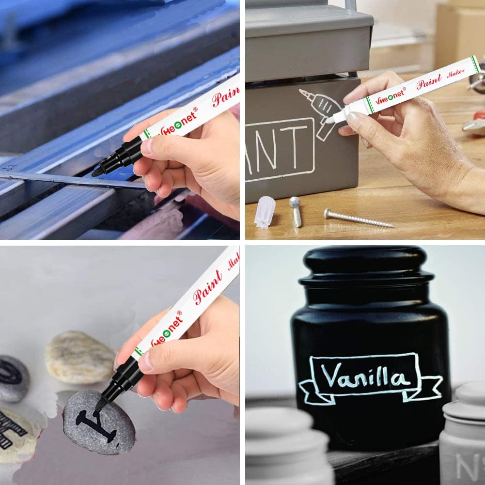 Paint Pens, Paint Markers - 6 Pack White and Black Oil Based Waterproof Permanent Markers for Tire, Rubber,Wood, Rocks, Metal, Canvas,Plastic, Dark Surface,Craft office Supplies,Medium Point
