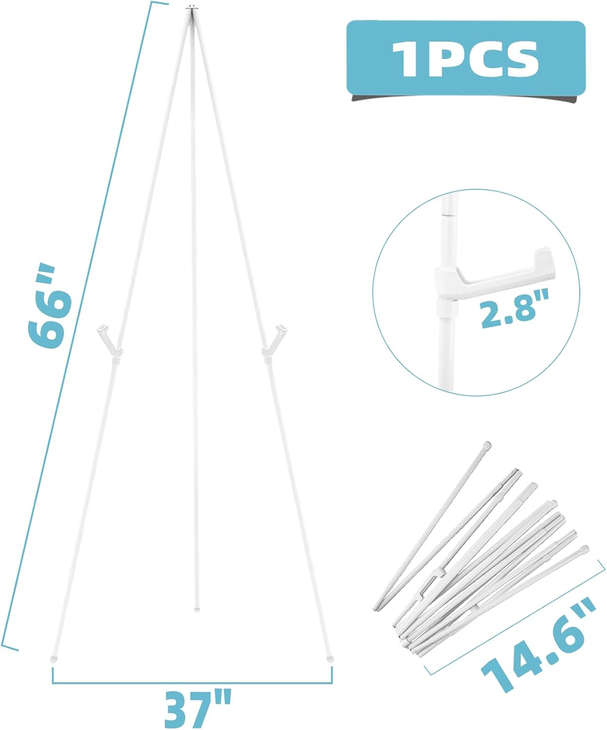 1PCS White Easel Stand for Wedding Sign Stand, 66 Inches Lightweight Adjustable Art Poster Board Stand for Display Wedding Welcome Sign, Metal Easel Stand for Painting with Portable Bag