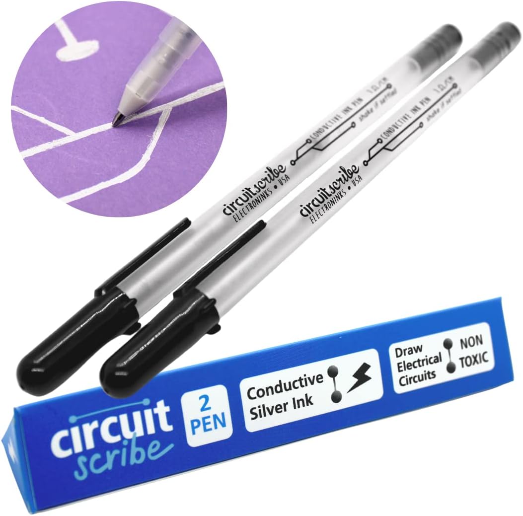 Circuit Scribe Non-Toxic Conductive Ink Pen for Kids Circuit Building Set (2-Pack) | Silver Ink Rollerball Point Pen Kit, Science Experiment, DIY Science Projects (New & Improved Formula)