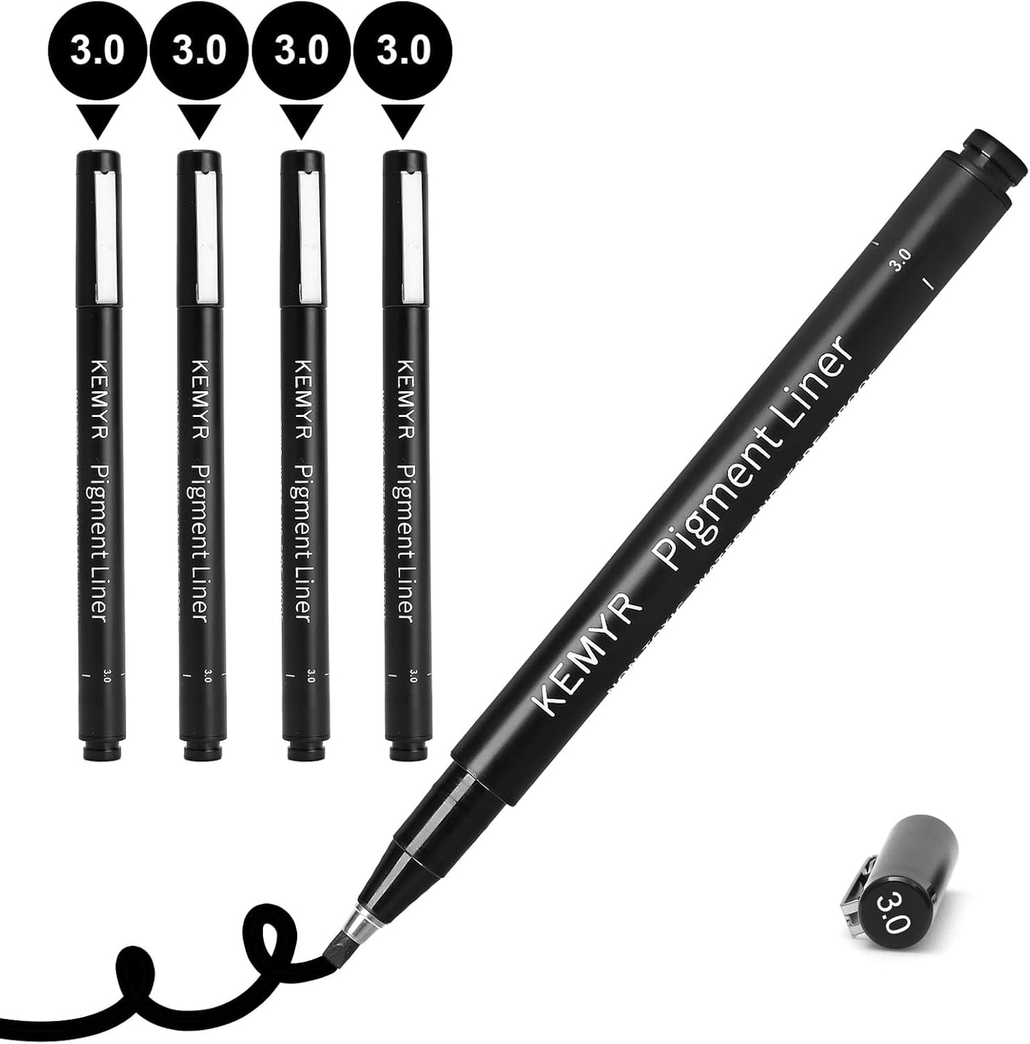 4 Micro Fine liner Drawing Art Pens Calligraphy Pens: 3.0 Size Black Art supplies Waterproof Archival Black Ink Markers For Artists,Use for Professional Watercolor,Sketching