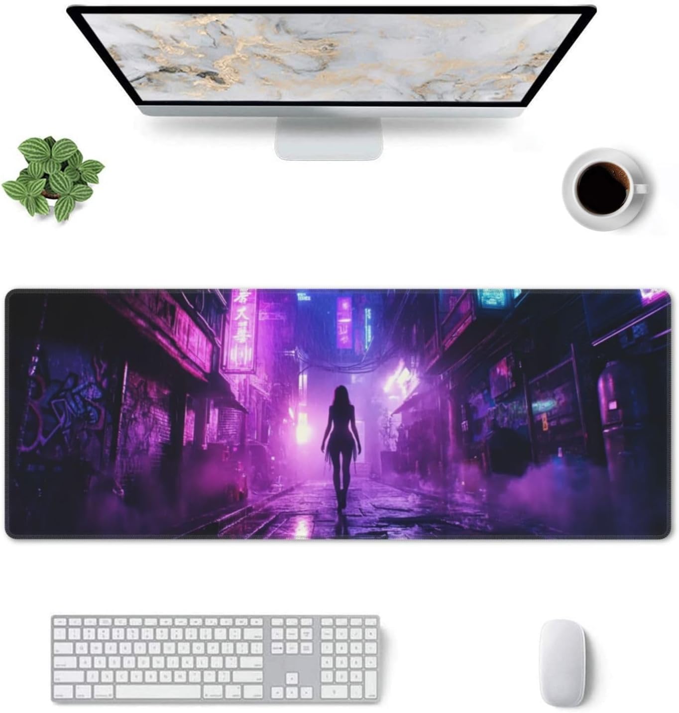 Punk Mouse Pad 31.5 X 11.8 Inch Big Desk Rubber Base Stitched Edges Keyboard Pad XXL Mouse Mat for Home Game and Office