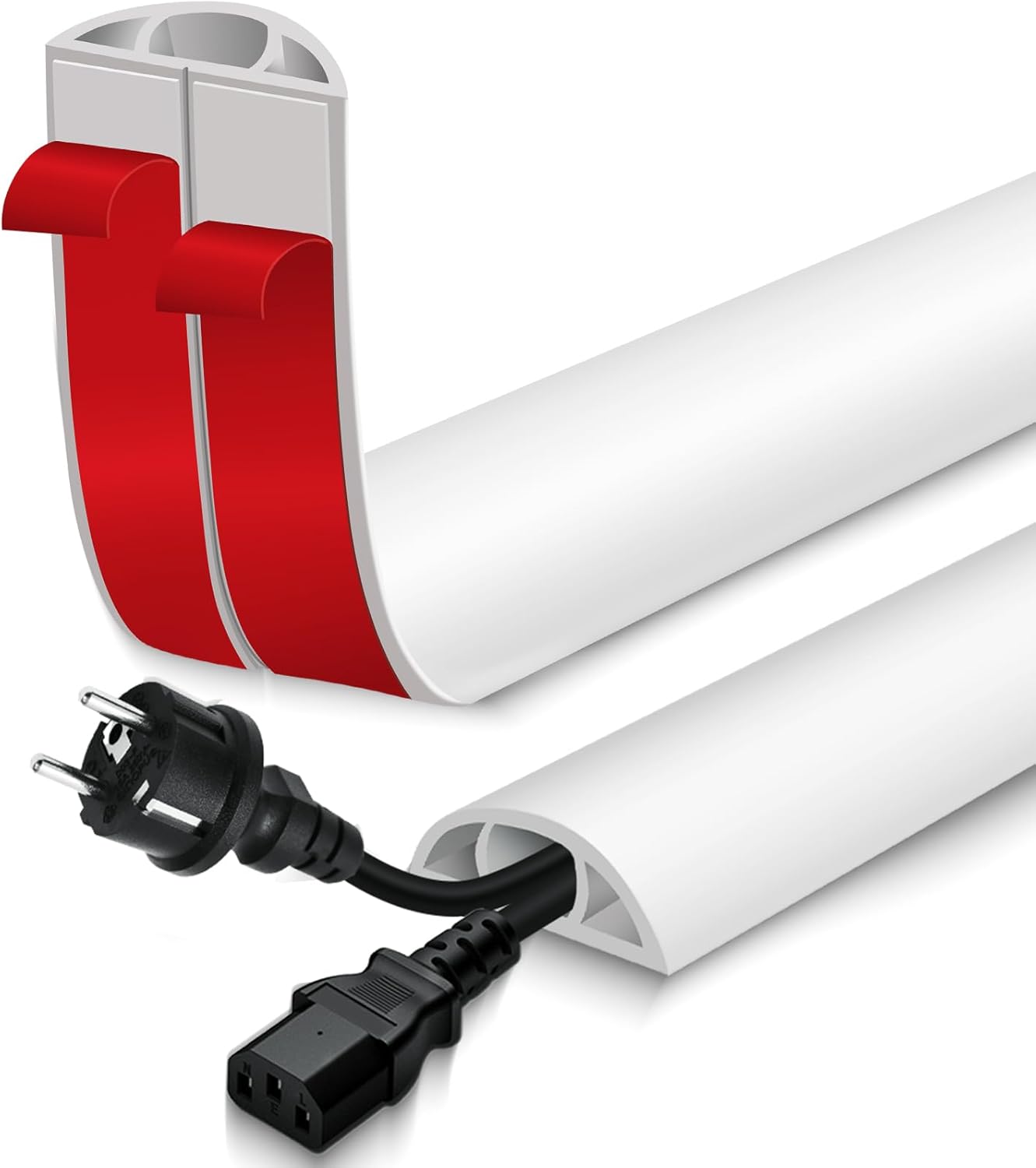 Floor Cord Cover for Wires on Floor Self Adhesive Cord Hider Floor Cable Management Wire Covers for Cords Protector Prevent Cable Trips Cord Cavity W 0.59" x H 0.31", White, 20Ft