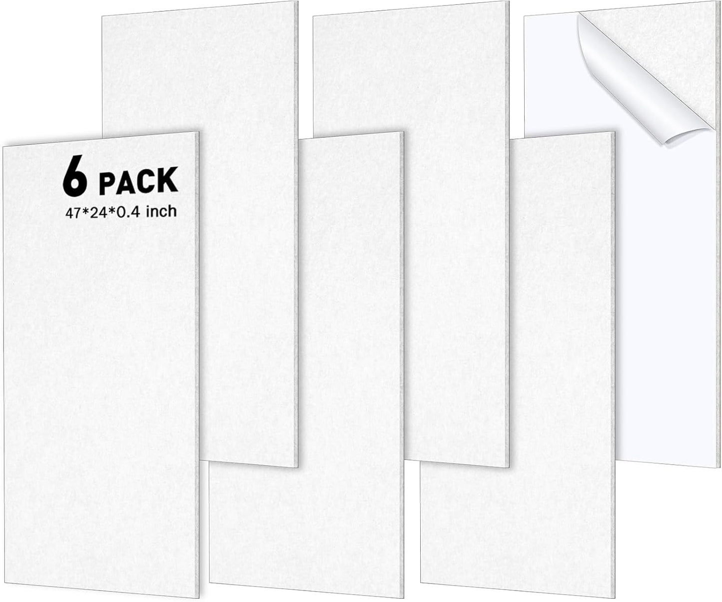 Frienda 6 Pack Large Acoustic Panels 47 x 24 x 0.4 Inch Fabric Wrapped Sound Proof Self-adhesive High Density Foam Panels for Recording Studio Acoustical Treatments Home Office(White)