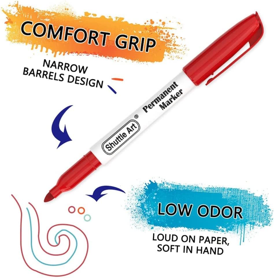 Shuttle Art Permanent Markers, 48 Colors Fine Point, Assorted Colors with Travel Case, Ideal for Adults Coloring Doodling on Plastic, Glass, Wood and Stone, Gift for Kids