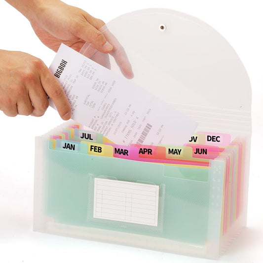 H4D Check Size 13 Pocket Expanding File Folder, Accordion File Organizer Wallet Case for Coupon Receipt Storage, 10 x 5.5 inches, Rainbow Color