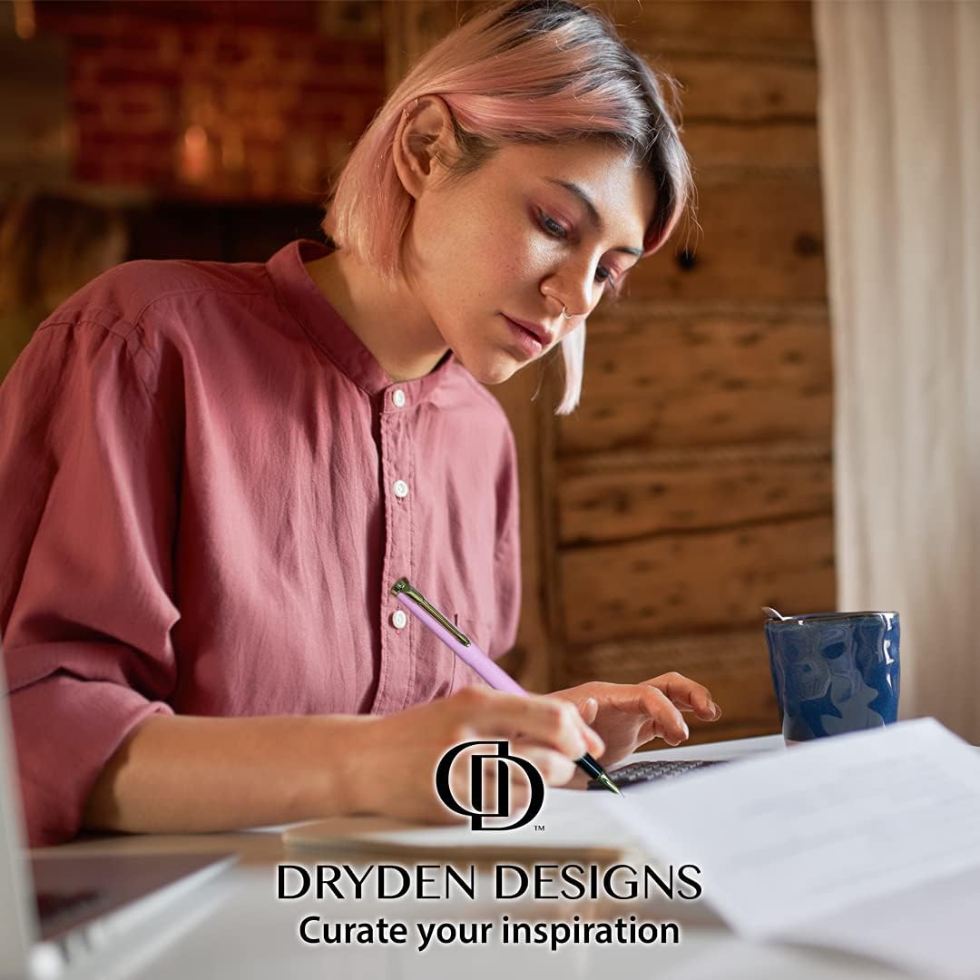 Dryden Designs Fine Nib Fountain Pen - Includes 24 Ink Cartridges - 12 Black and 12 Blue - Pink - Smooth Elegant Writing with Fine Nib and Ink Converters