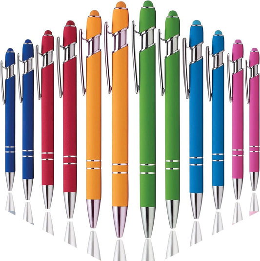 Ballpoint Pen with Stylus Tip, Soft Touch Click Metal Pen, 1.0mm Medium Point, Black Ink, 12 Count(6 Colors)