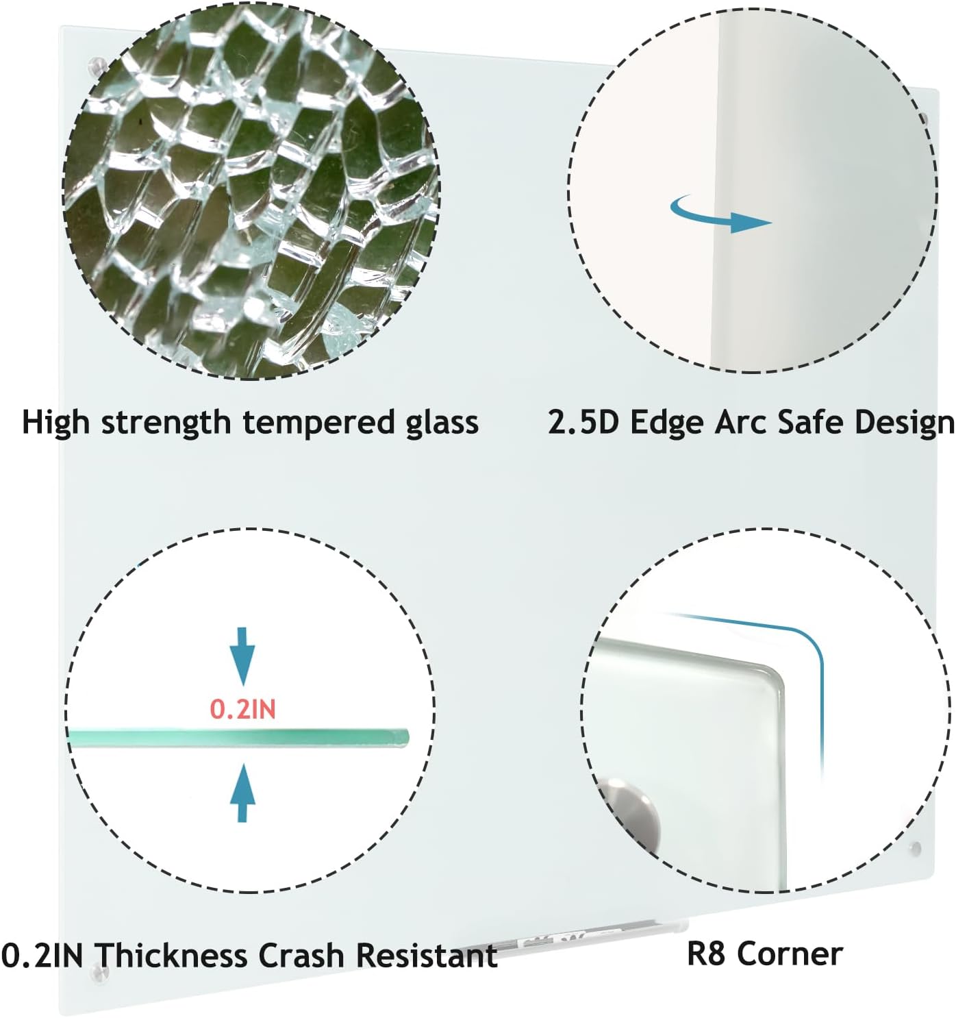 Glass Whiteboard 48 * 72Inches Magnetic Wall Mounted Glass Whiteboard, Large Frameless Glass White Board for Wall Office, Home & School