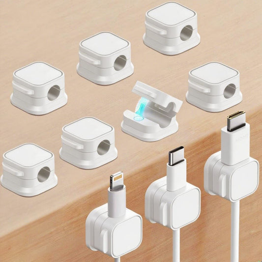 10 Pack Cord Organizer, Magnetic Cord Holder, Cable Clips for Desk, Adhesive Cable Management Wire Keeper for Nightstand, Home, Office, Desktop, Car, Wall (White)