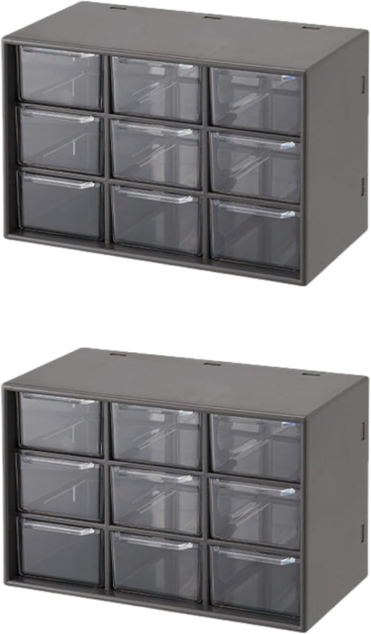 Feadily 2PCS Small Drawer Organizer for Desk, Desktop Drawer Organizer with 9 Clear Drawers, Plastic Desktop Storage Drawers 7.1 Inch x 3 .9 Inch x 4.7 Inch, Black