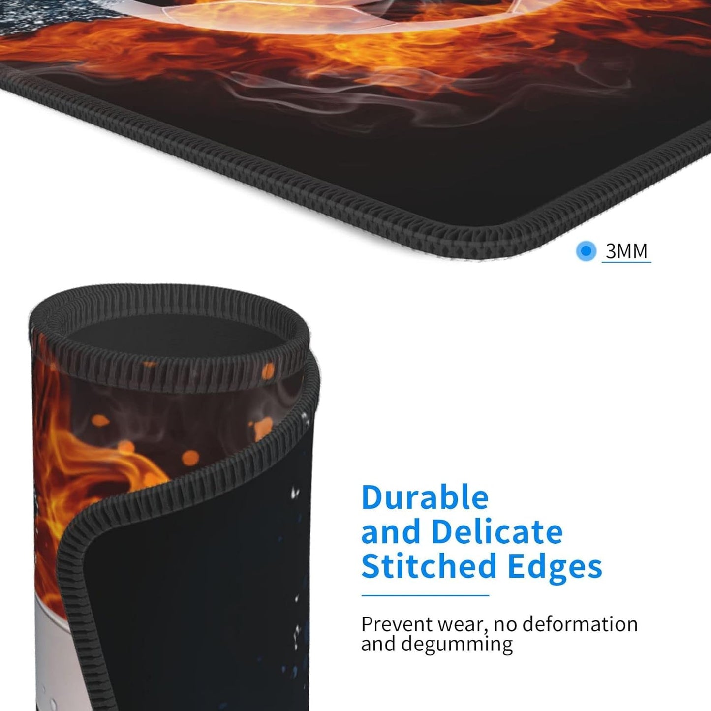 Soccer Ball Print Mouse Pad for Desktop, 12x10 inch Large Square Mouse Pad with Water Fire Pattern for Sports Teen Boys Men Women Girls, Non-Slip Rubber Base Computer Mousepad for Wireless Mouse