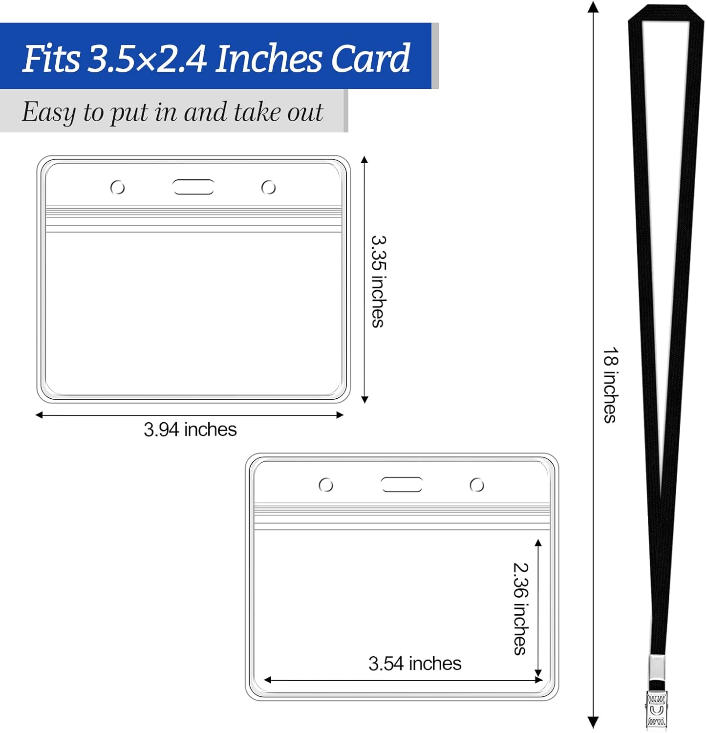 100 Pcs Clear Horizontal Badge Id Card and 100 Pcs Lanyard, Reusable Lanyards for Id Badge Holder Name Tag Badge Holder with Lanyards for Adults Kids Business School Conferences (Black)