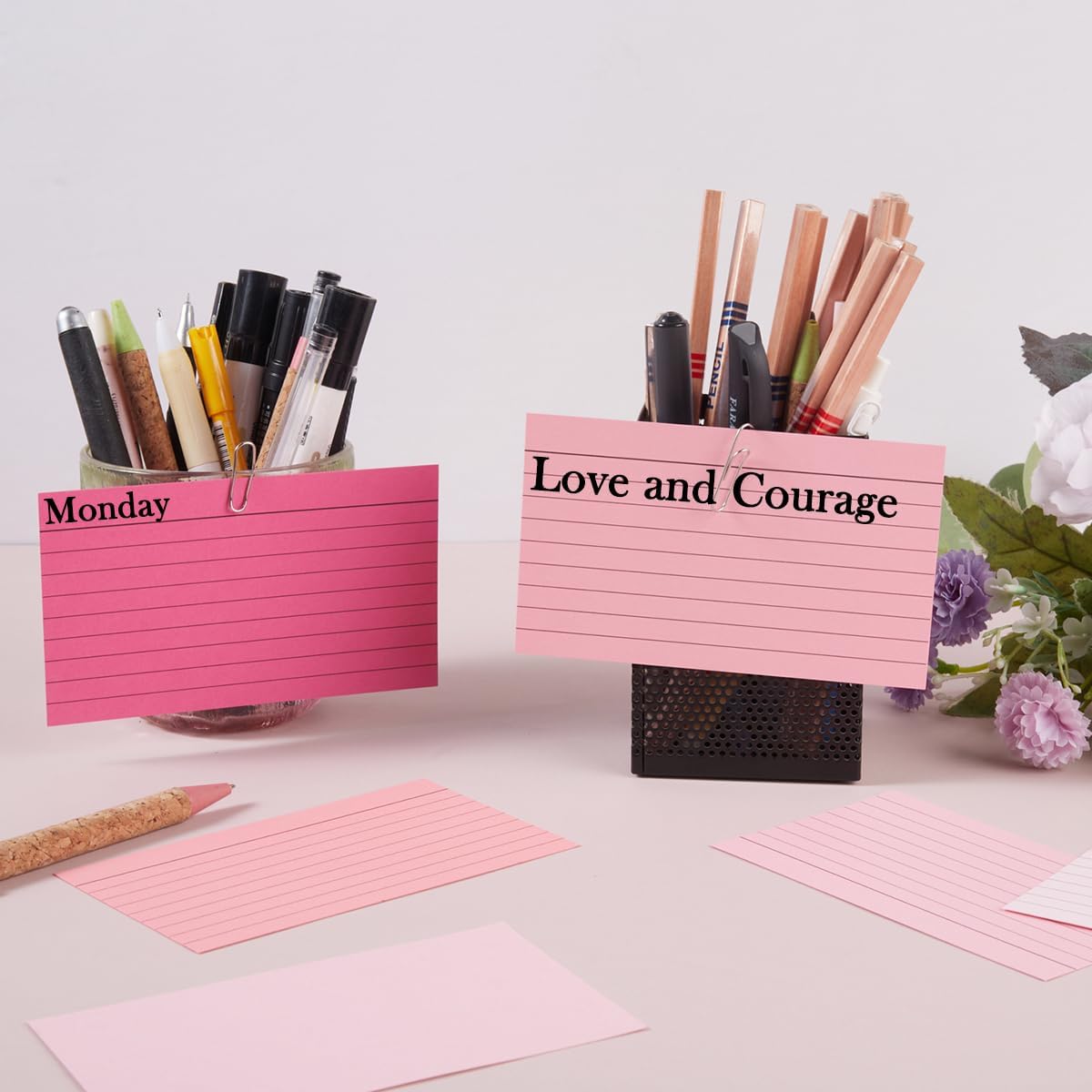 100 Sheets 3x5 Colored Ruled Note Cards Index Cards, 250 GSM Heavy Flashcards, 5 Pink