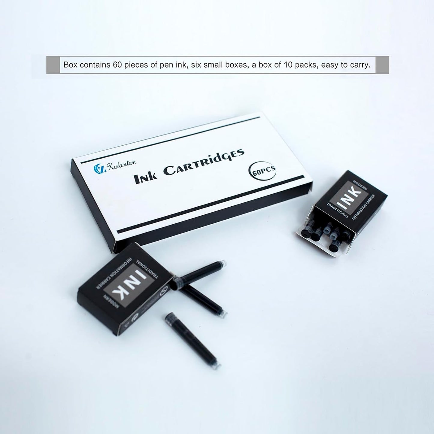 Black Ink Cartridge for Fountain Pen Ink Cartridge Refillable Business Writing Pens Disposable Ink Pen Refills 3.4 mm Bore Diamete Set of 60 Refill