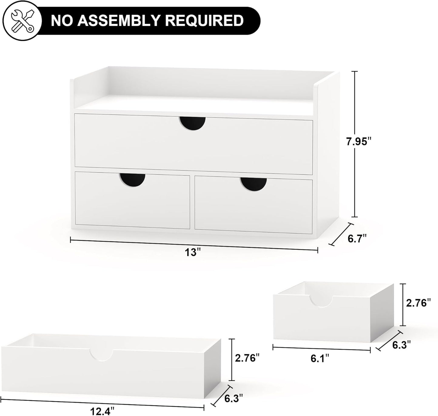 Wisuce Bamboo Desk Organizer - Mini Bamboo Desk Drawer Tabletop Cosmetic Storage Organization for Office or Home White with Shelf