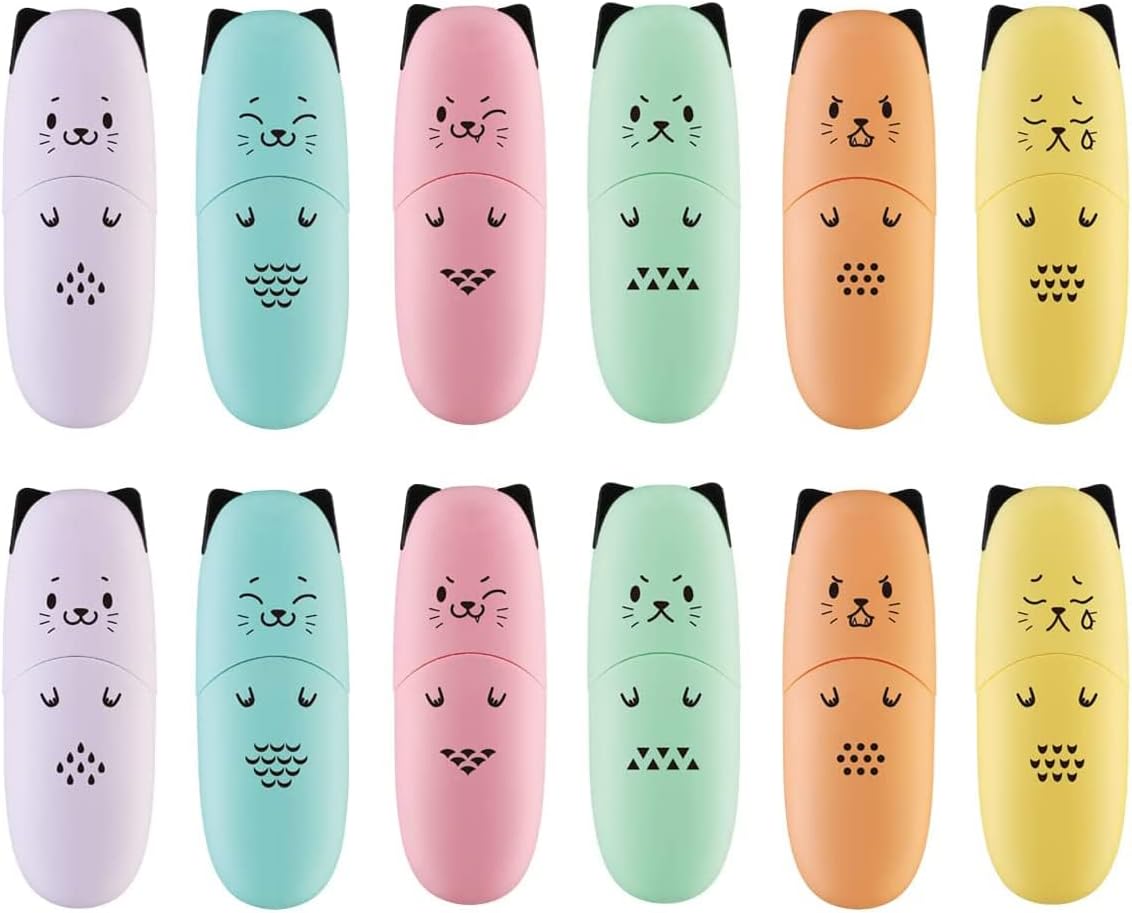 2 Packs Cute Animal Design Mini Highlighter Pen Assorted Colors Chisel Tip Gift Pastel Color Highlighter Marker…