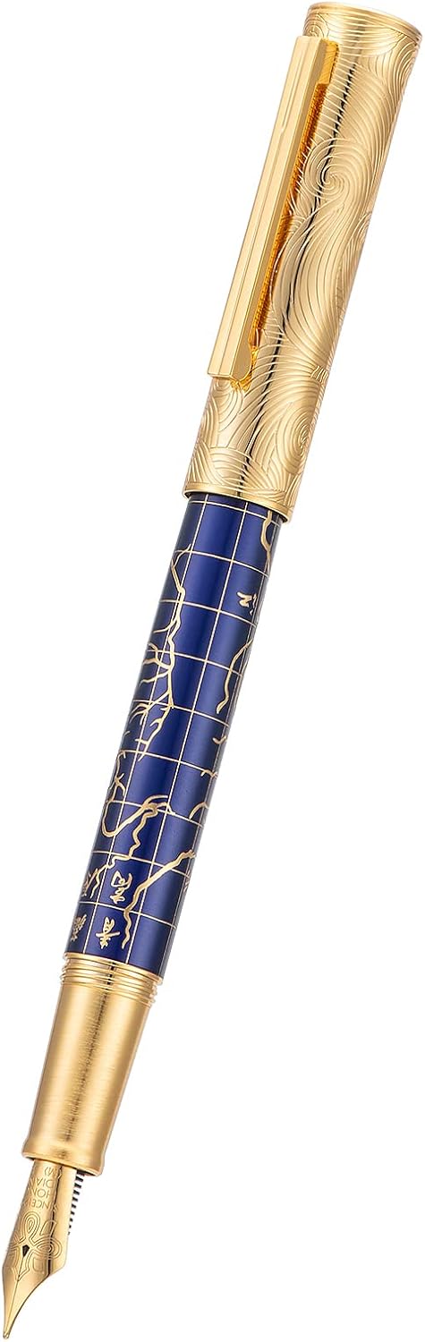 Hongdian 8041 Qinghai-Tibet Plateau Souvenir Fountain Pen, Iridum Extra Fine Golden Nib with Metal Pen Box Set