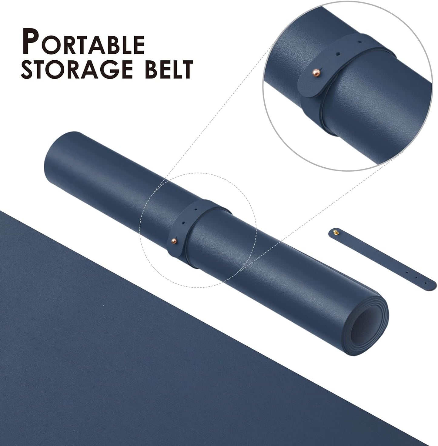 Compact Leather Desk Mat - Small Non-Slip PU Desk Pad for Office and Home - Desk Organization and Accessories - Ideal for Large Mouse Pad and Small Desk Mats on Top of Desks (Dark Blue,23.6"x 11.8")