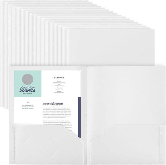 Gueevin 150 Pcs Plastic Folders with Pockets, Two Pocket Folder Fit 8.5 x 11 Inch Letter Size Paper, Heavy Duty School Folders Business Card Holder for Home Office School Bussiness (White)