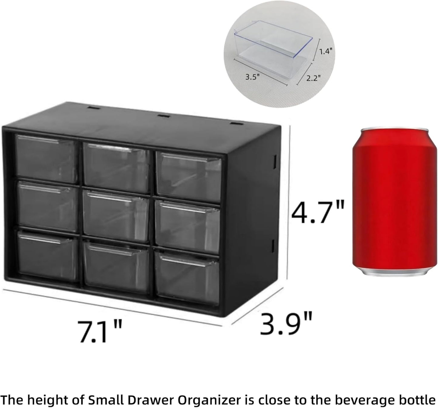 Feadily 4PCS Small Drawer Organizer for Desk, Desktop Drawer Organizer with 9 Clear Drawers, Plastic Desktop Storage Drawers 7.1 Inch x 3 .9 Inch x 4.7 Inch, Black