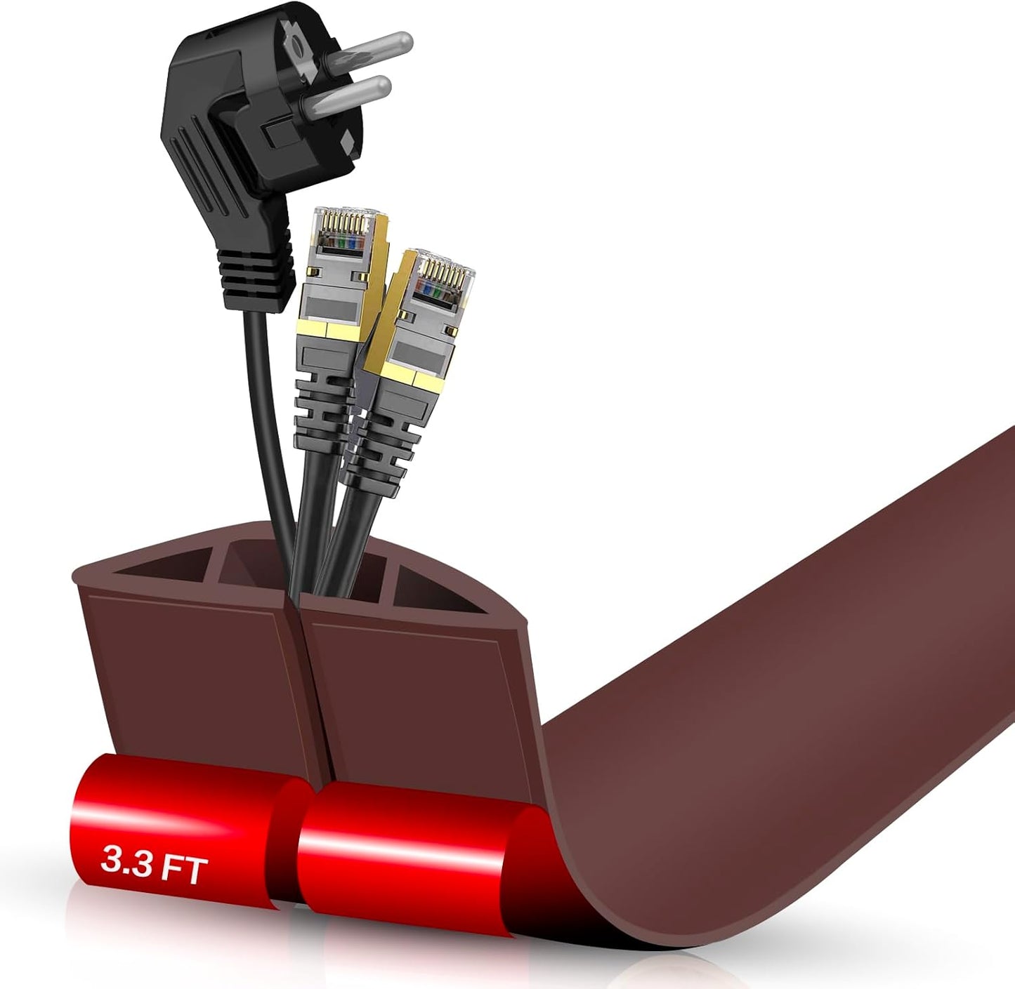 Floor Cord Cover Self Adhesive Cord Hider,3.3FT Cable Management, Extension Strip Protector for Wires, Prevent Cable Trips for Offices, Gyms, Exhibitions Cavity:0.51"(W) x 0.3"(H) Coffee