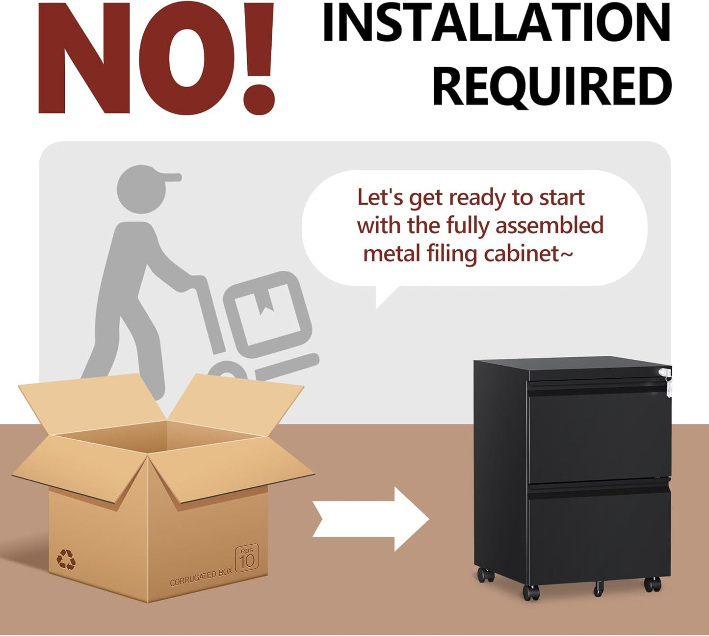 2 Drawer File Cabinet，Mobile Filing Cabinet with Lock and Wheels，Fully Assembled Metal Under Desk File Cabinets for A4/Letter/Legal Size（Black