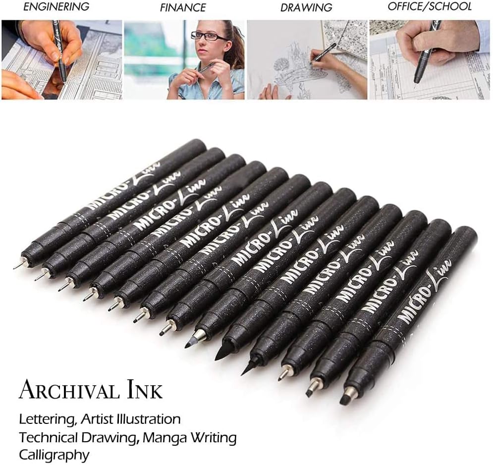 dainayw Micro-Pen Fineliner Ink Pens, 13 Pack Black Micro Fine Point Drawing Pen Waterproof Archival Ink Multiliner Pens for Artist Illustration, Sketching, Technical Drawing, Anime, Manga