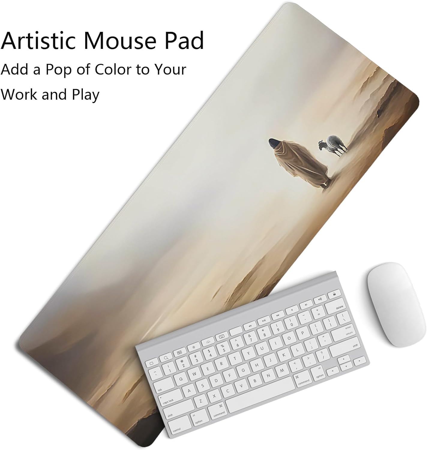 Retro Christian Themed Mouse Pad,Jesus Religious Mouse Pad,Jesus Finds The Lost Lamb Desk Mat,Big Large Vintage Easter Decor Desk Mat,Religious Gifts Christian Gifts for Women,31.5x11.8Inch