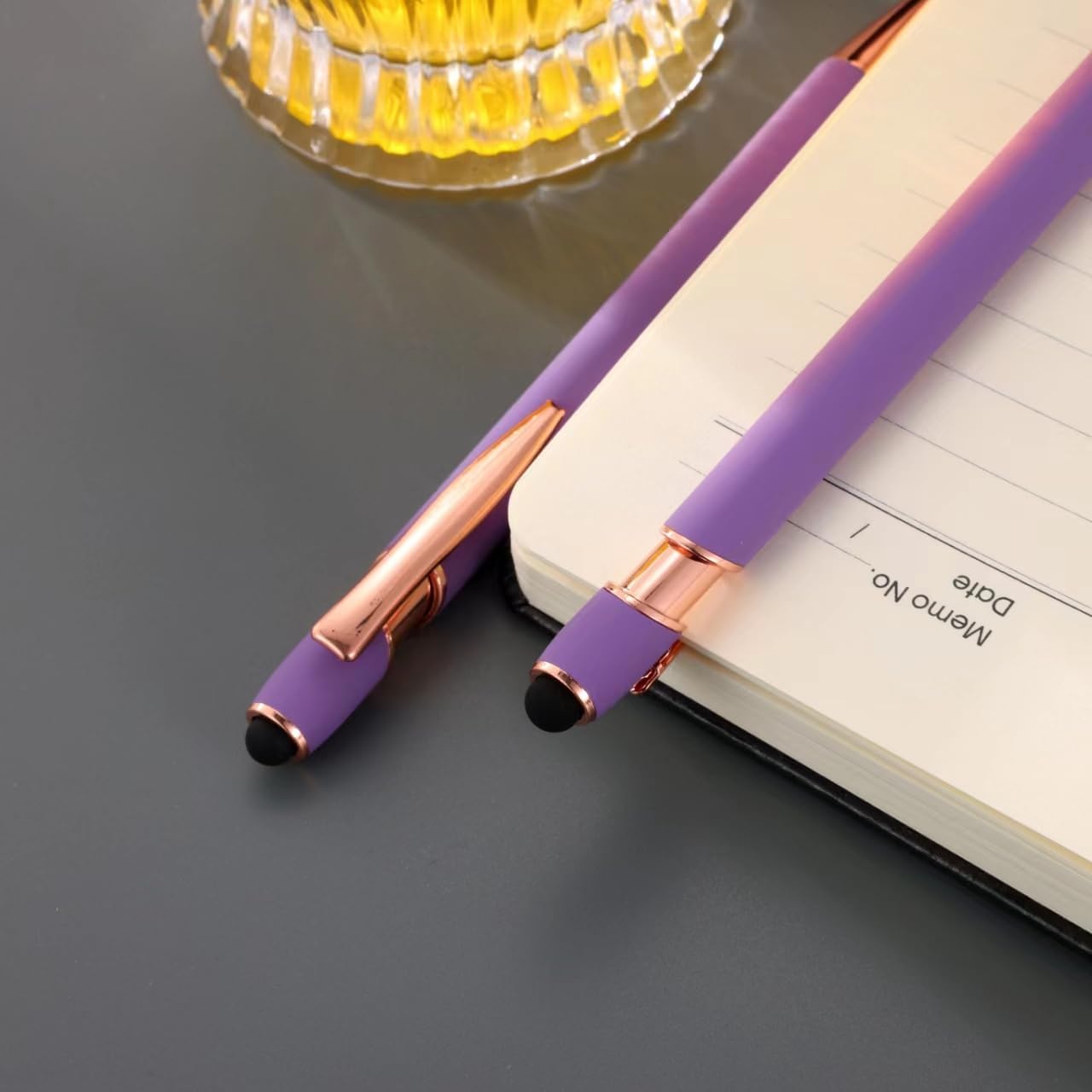 12 PCS 2 in 1 Stylus Ballpoint Pen with Stylus Tip, 1.0 mm Black Ink Metal Pen Stylus Pen for Touch Screens (Light Purple)