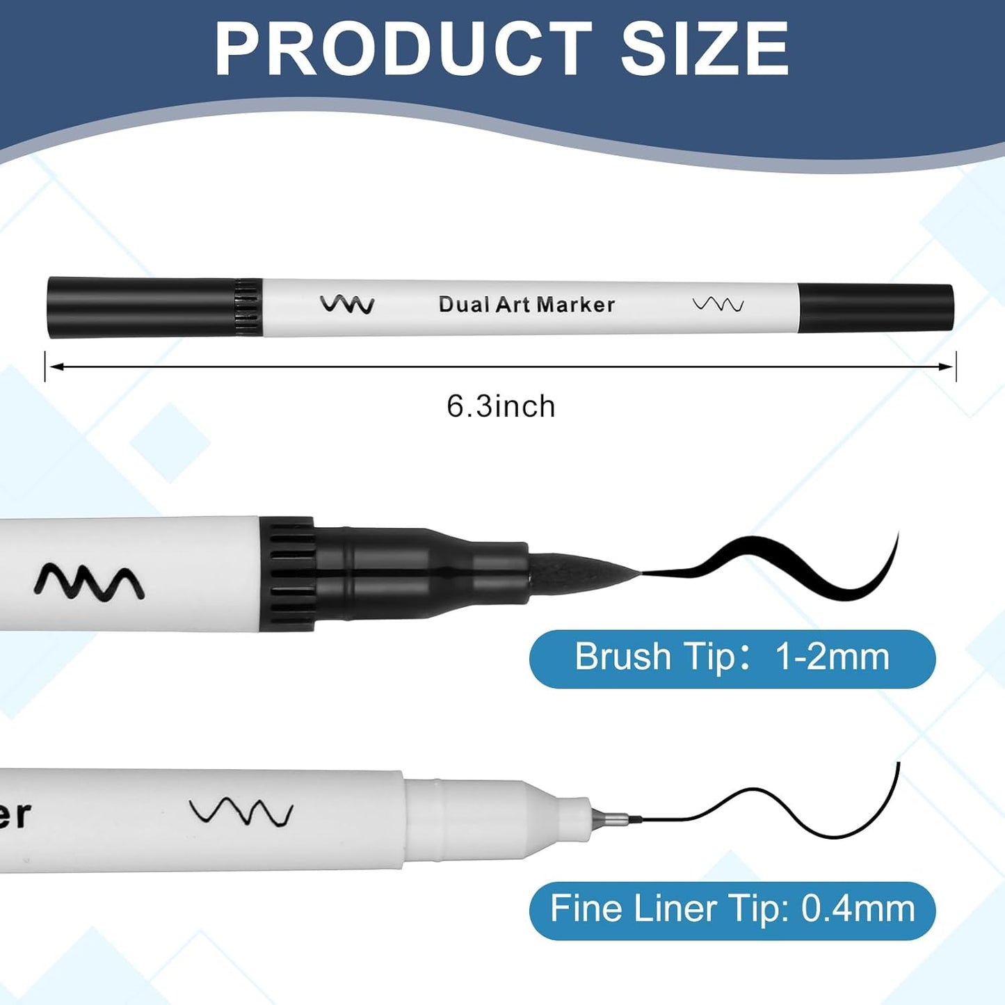 20 Pcs Black Drawing Pens Bulk Dual Brush Fineliners Pens Felt Tip Markers for Art Drawing Sketching