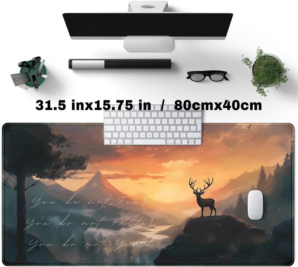 Misty Forest Desk Pad Mat Anime Mouse Pad Gaming Playmat, Large Mouse Pad Deer Desk Mouse Laptop Keyboard Pad Computer Mats for Desktop Full Desk Mouse Pads Office Desk Game(31.5x15.8 in)