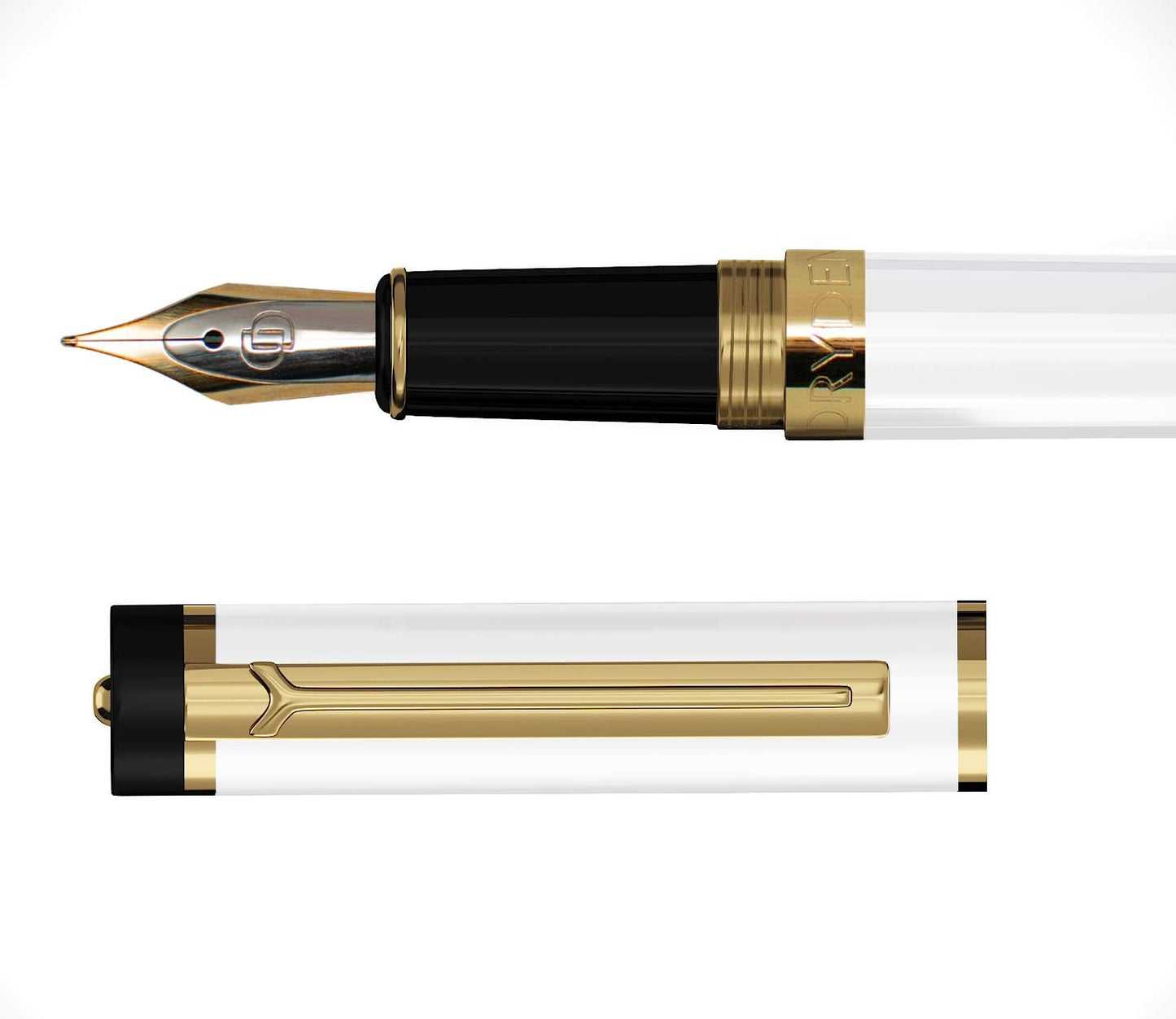 Dryden Designs Fountain Pen Medium Nib, Pearl White, Left and Right Handed, Includes 24 Ink Cartridges - 12 Black and 12 Blue