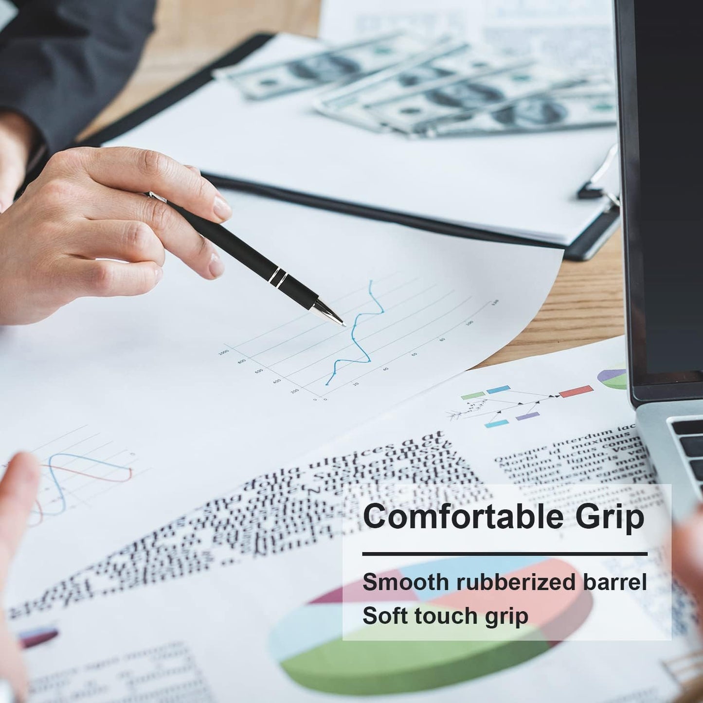 Ballpoint Pen with Stylus Tip, Soft Touch Click Metal Pen, 1.0mm Medium Point, Black Ink, 12 Count(Black)